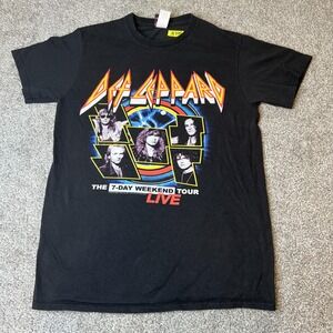 Def Leppard Shirt‎ Mens XS Black 7 Day Weekend Tour Live Band Rock Concert Tee